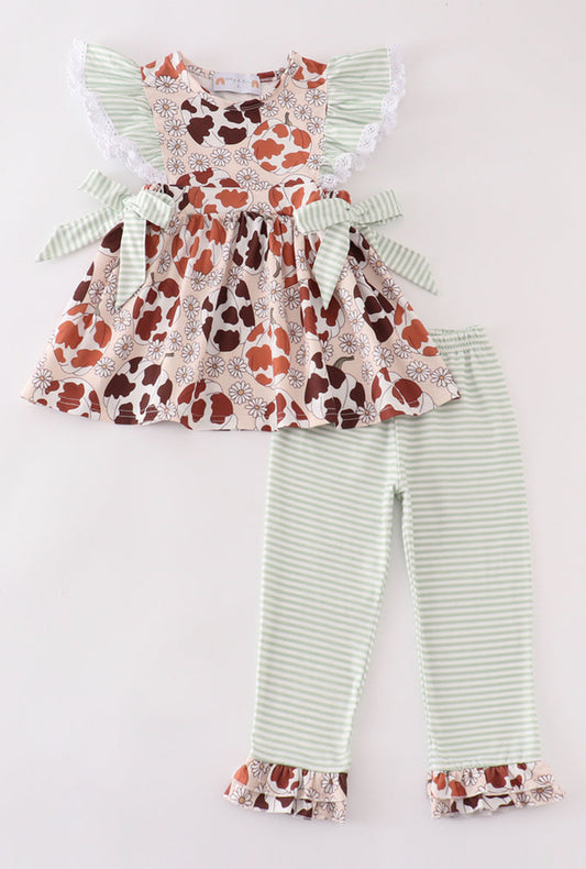 Pumpkin Daisy Leopard Girl’s Pants Set