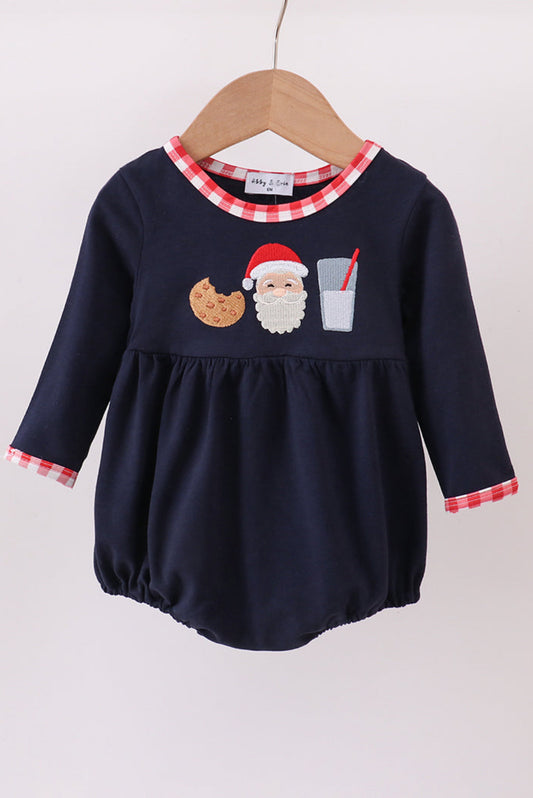 Navy Christmas Santa Cookie Milk Embroidery Boy’s Bubble