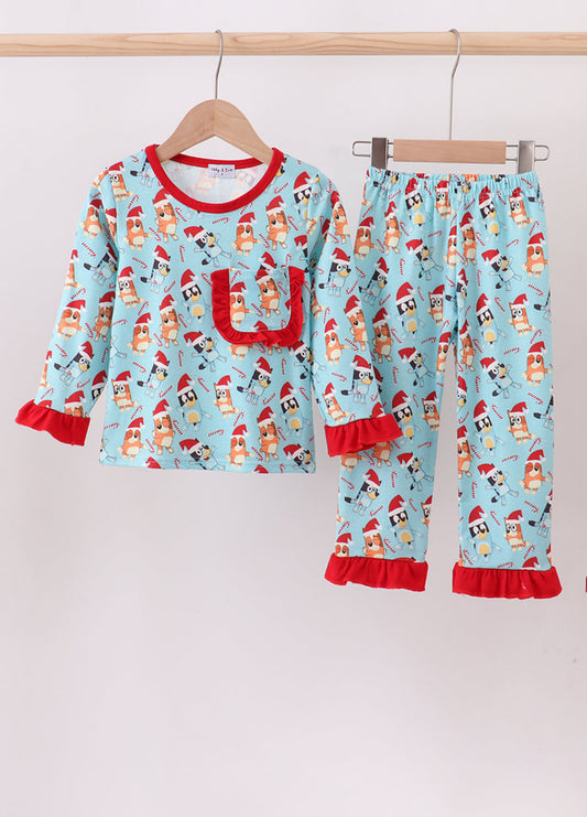 Blue Christmas Character Print Pajamas Girl’s Pants Set