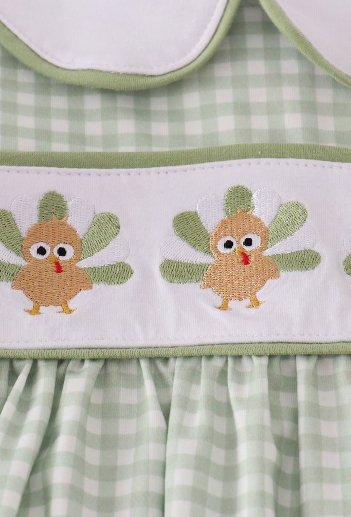 Sage Turkey Embroidery Gingham Girl’s Pants Set