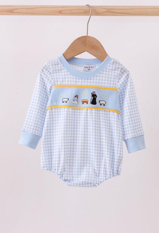 Blue Nativity Embroidery Boy’s Bubble