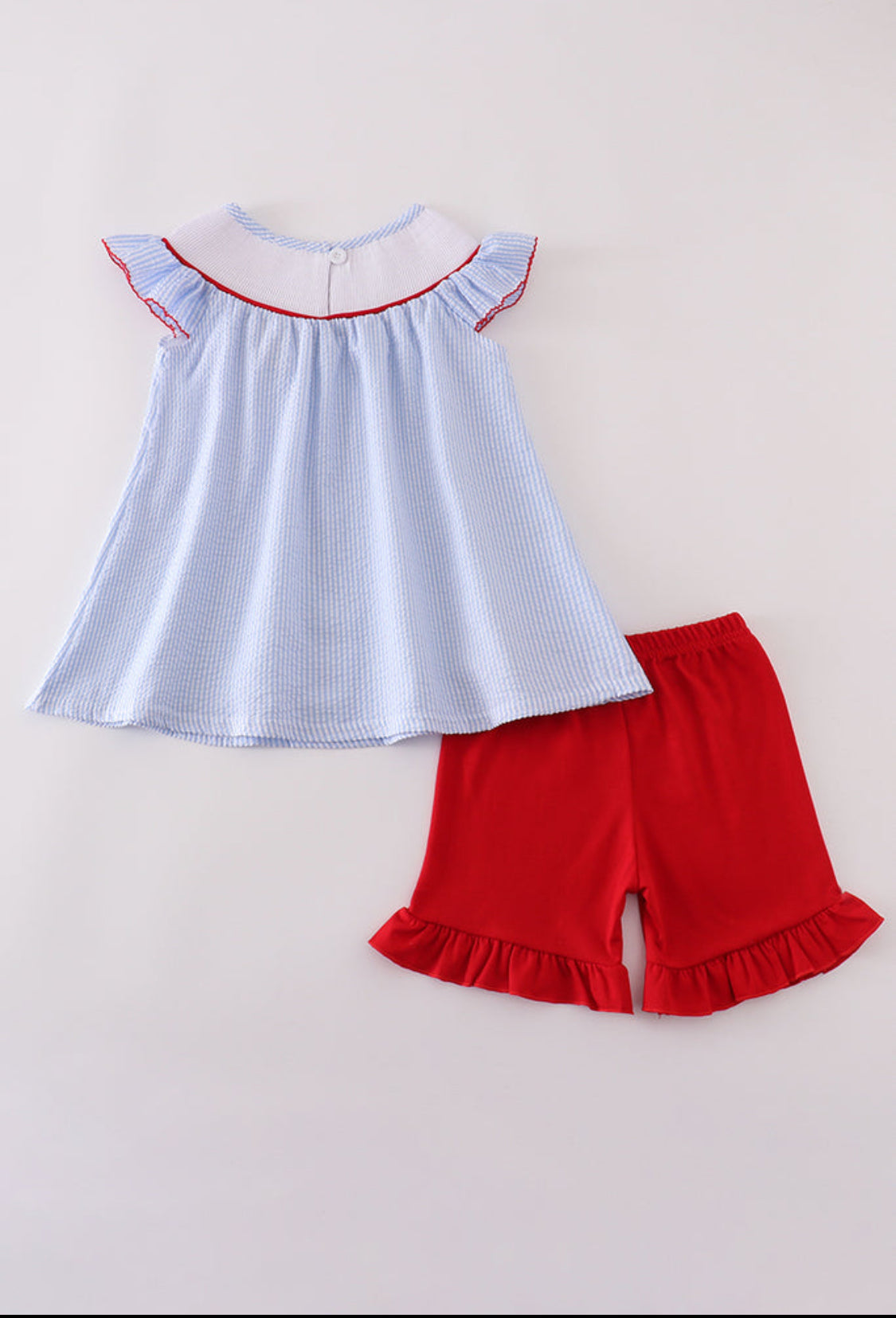 Red ABC Apple Embroidery Smocked Girl’s Short Set