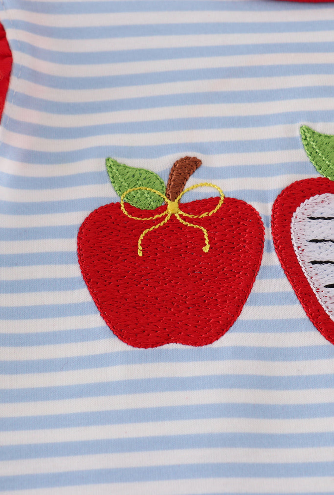 Red Stripe Apple Embroidery Girl’s Ruffle Bubble