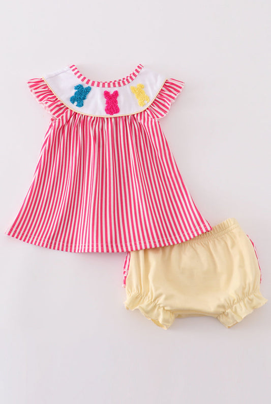 Pink Easter Bunny French Knot Girl’s Bloomer Set