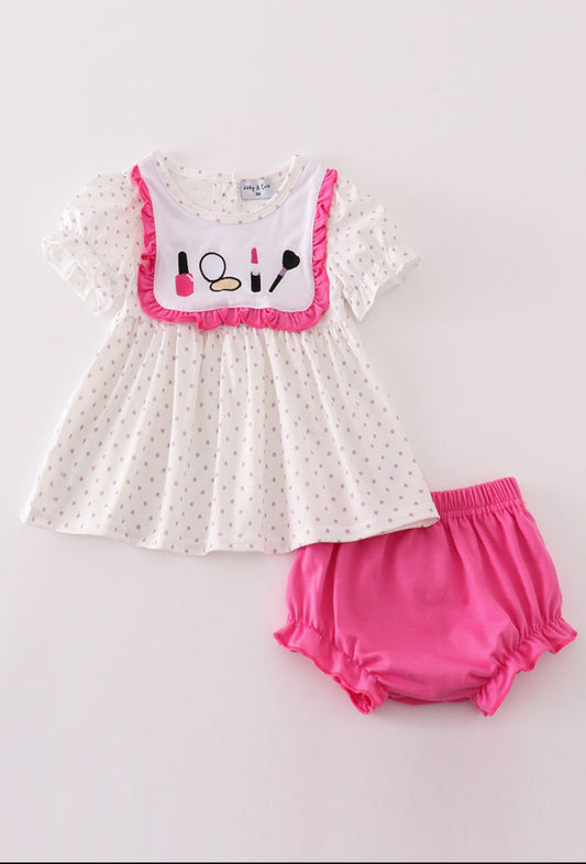 Rose Makeup Embroidery Girl Bloomer Set