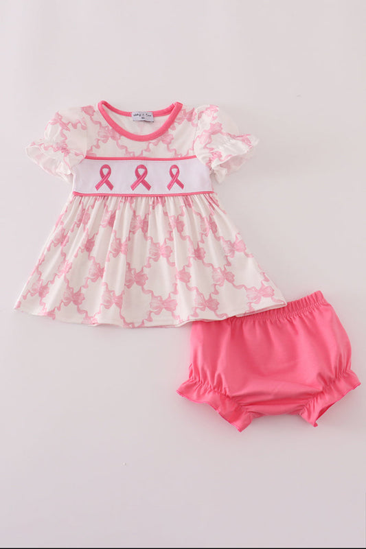 Pink Bow Tie Embroidery Ruffle Girl’s Bloomer Set