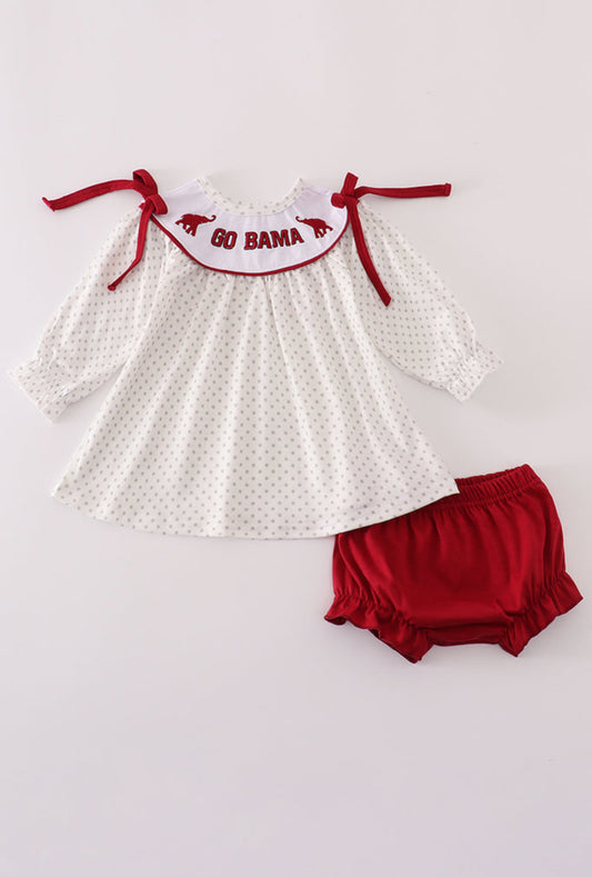 Maroon Alabama Embroidery Dot Girl’s Bloomer Set