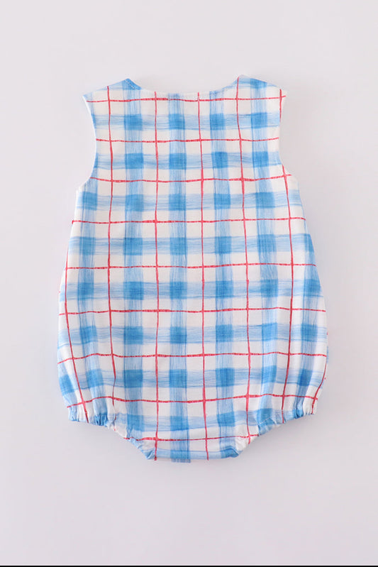 Flag Embroidery Smocked Plaid Boy Bubble