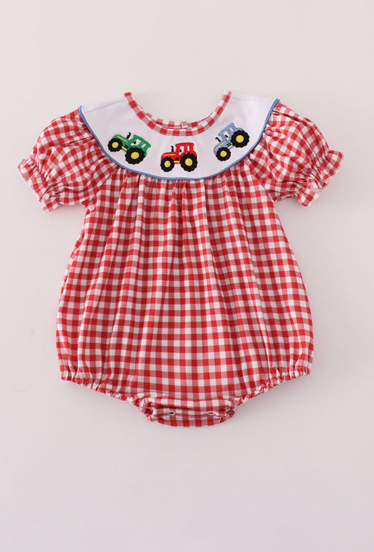 Red Tractor Embroidery Gingham Girl’s Bubble