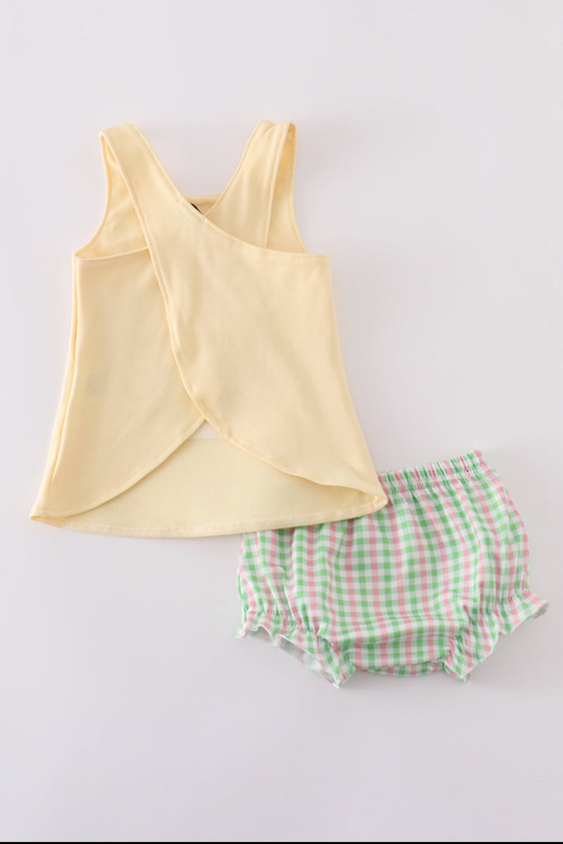Yellow Golf Cart Appliqué Gingham Girl’s Bloomer Set
