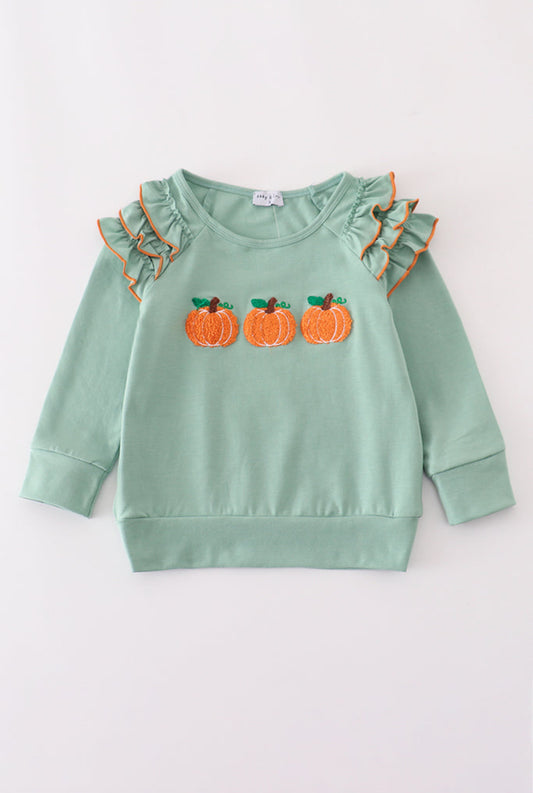 Sage Pumpkin French Knot Ruffle Girl’s Top