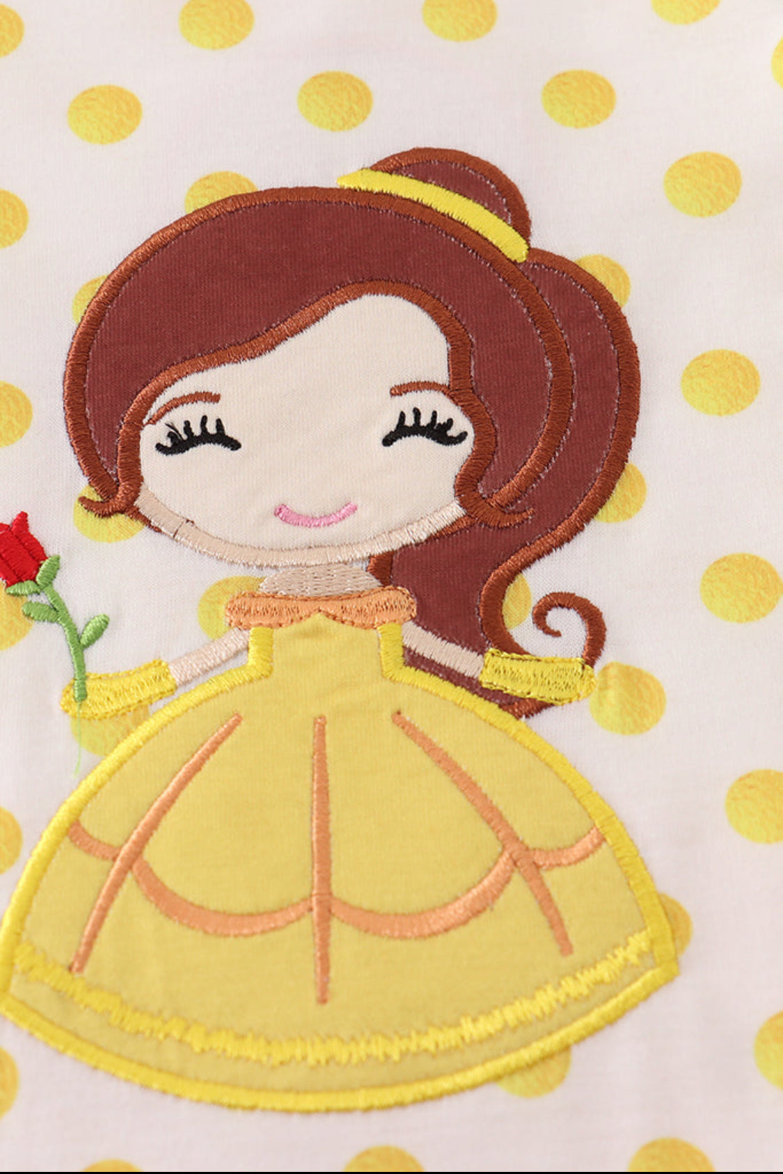 Yellow Character Appliqué Dot Girl’s Romper