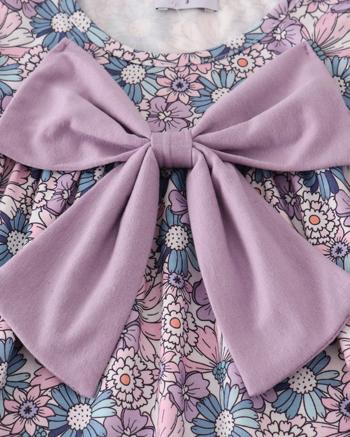 Purple Floral Bow Ruffle Girl Pants Set