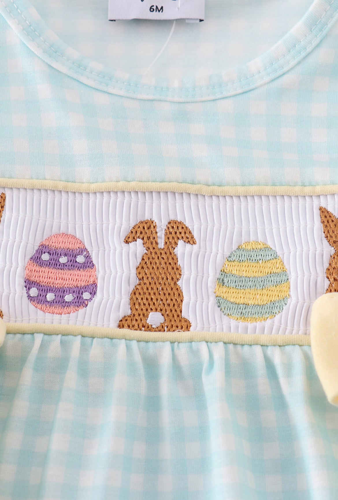 Girl’s Blue Bunny Embroidered Smocked Bubble