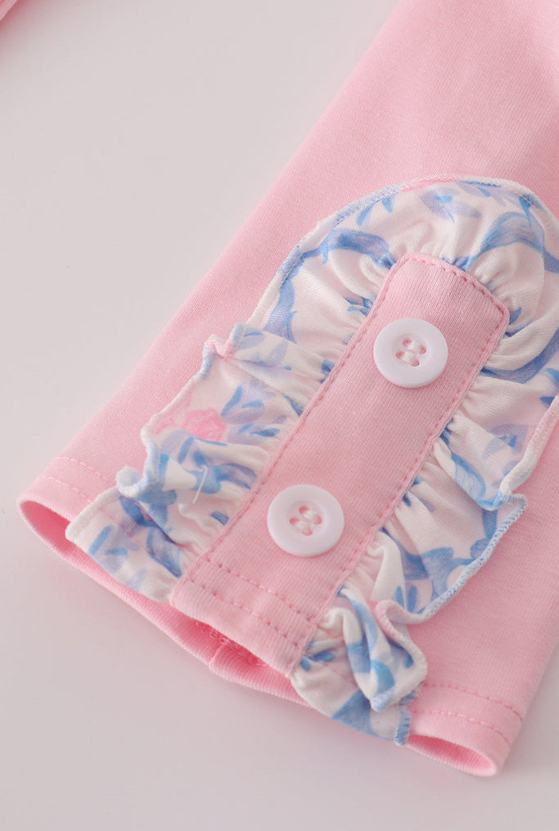 Blue Floral Bow Print Ruffle Girl’s Pants Set