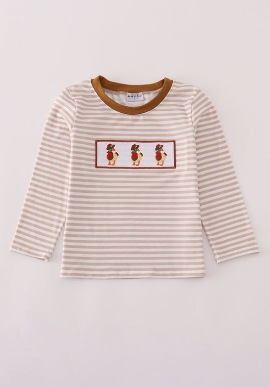 Brown Stripe Duck Embroidery Boy’s Top