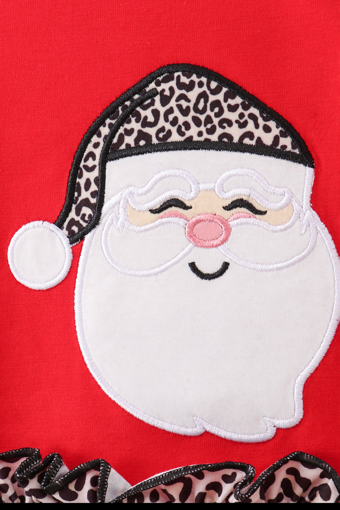 Red Santa Claus Appliqué Leopard Ruffle Girl’s Bloomer Set