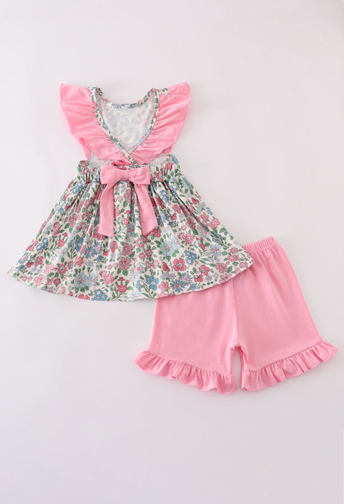 Vintage Floral Print Ruffle Girl’s Short Set