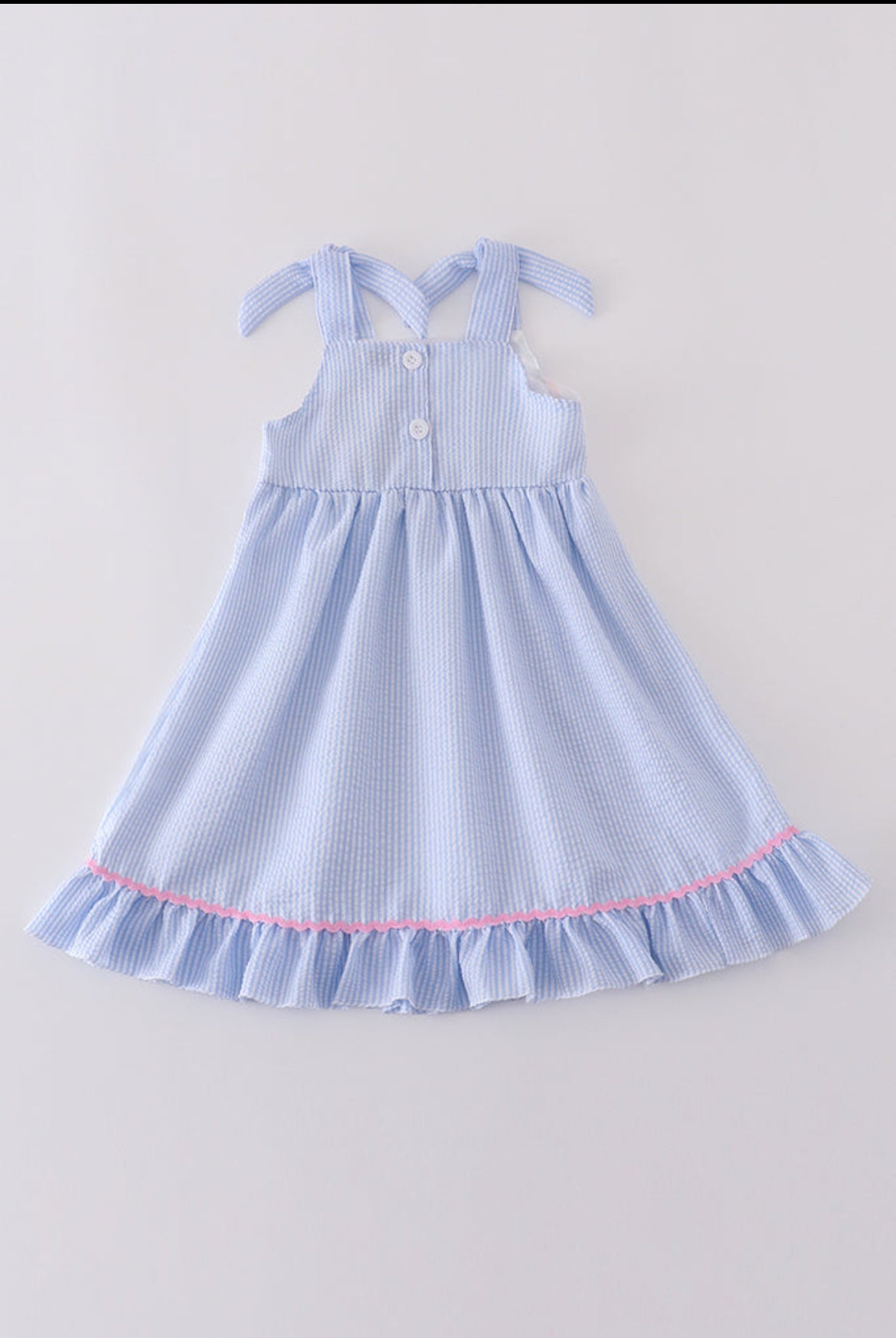 Girl’s Blue Seersucker Whale Embroidery Dress