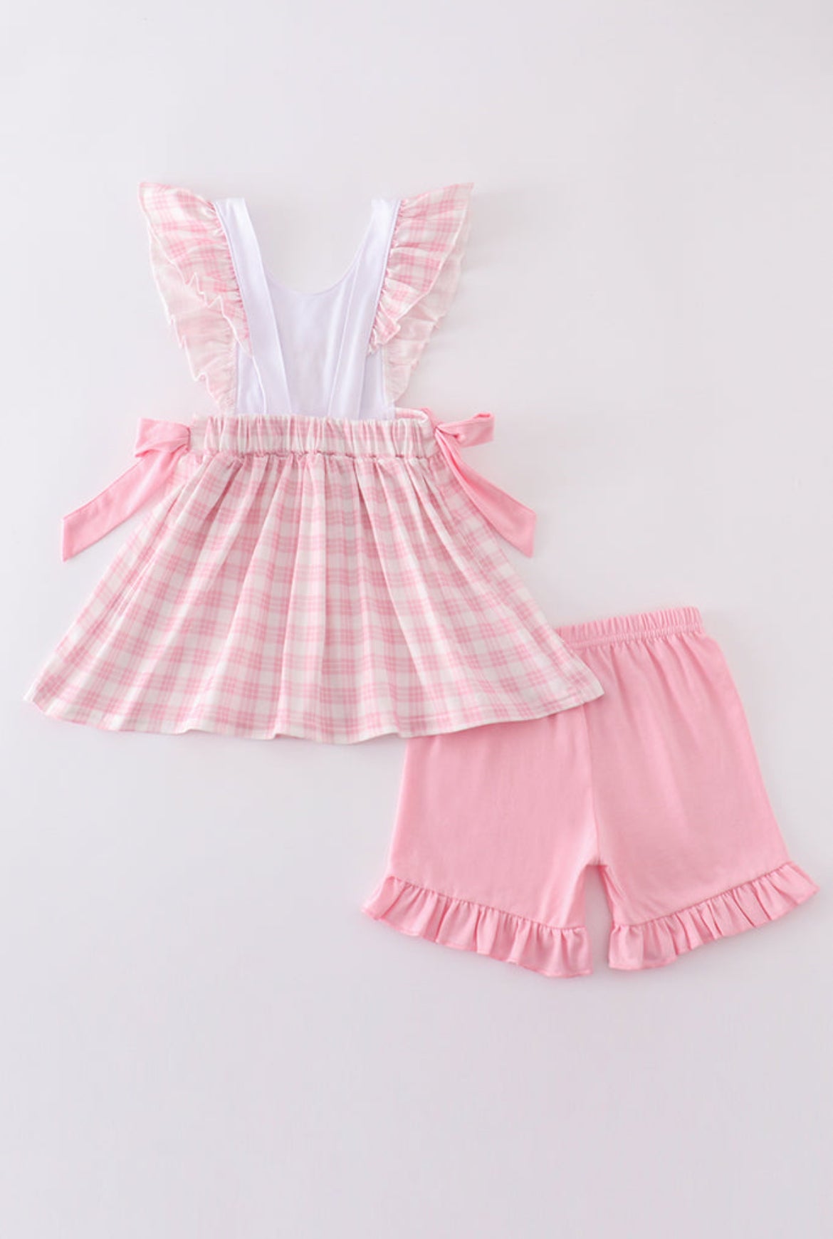 Girl’s Pink Bunny Embroidered Bow Short Set