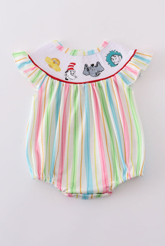 Stripe Dr. Seuss Embroidery Smocked Girl’s Bubble