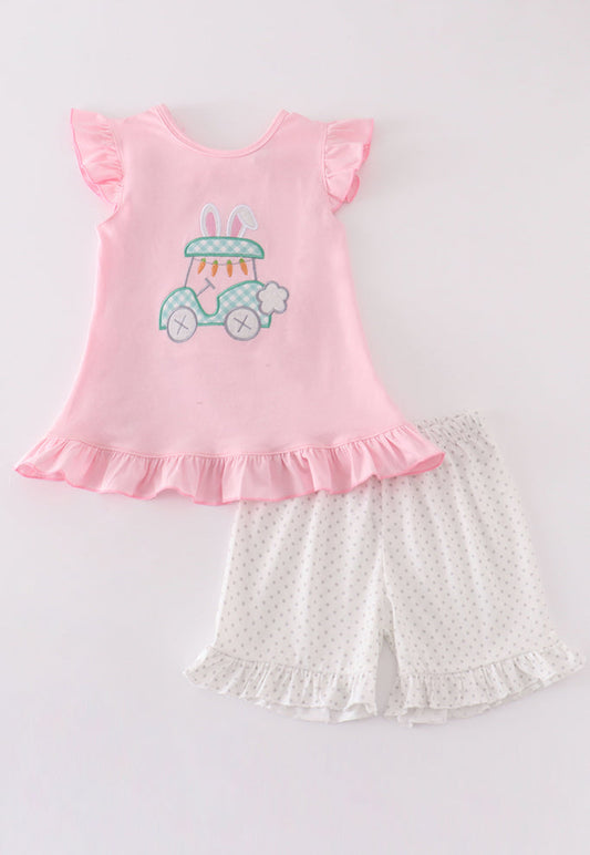 Pink Golf Easter Appliqué Girl’s Short Set