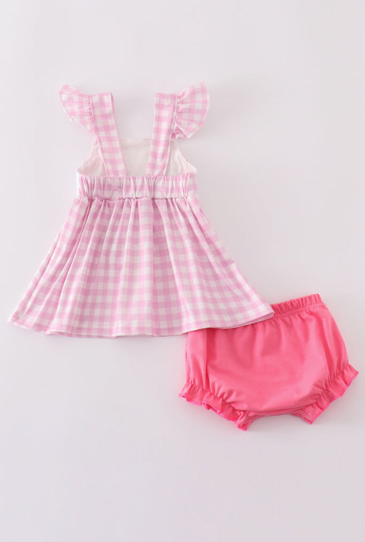 Girl’s Pink Ice Cream Gingham Embroidered Bloomer Set