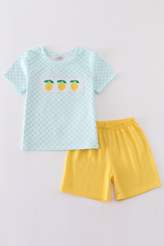 Boy’s Mint Lemon Embroidered Short Set