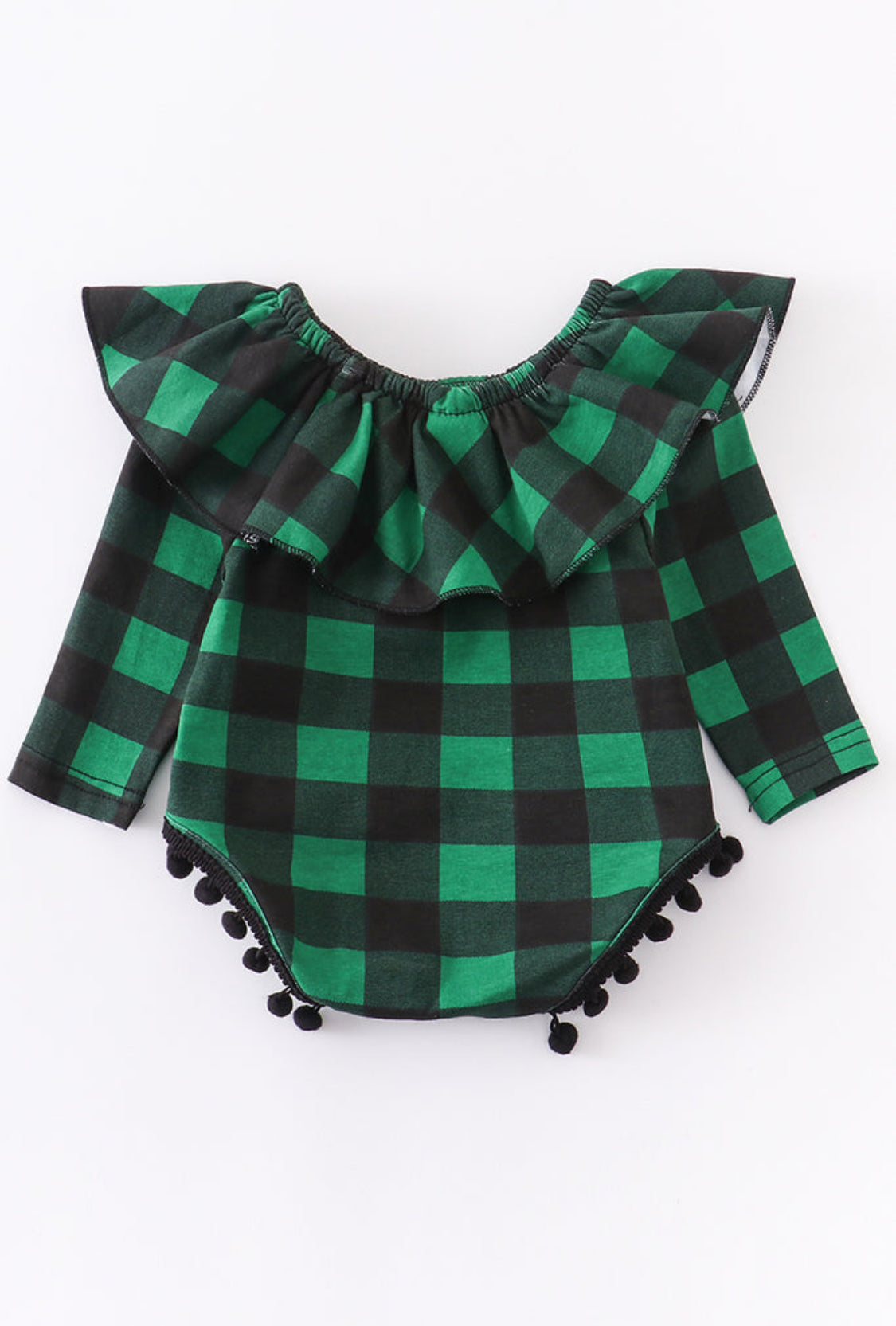 Green Check Ruffle Baby Girl Romper