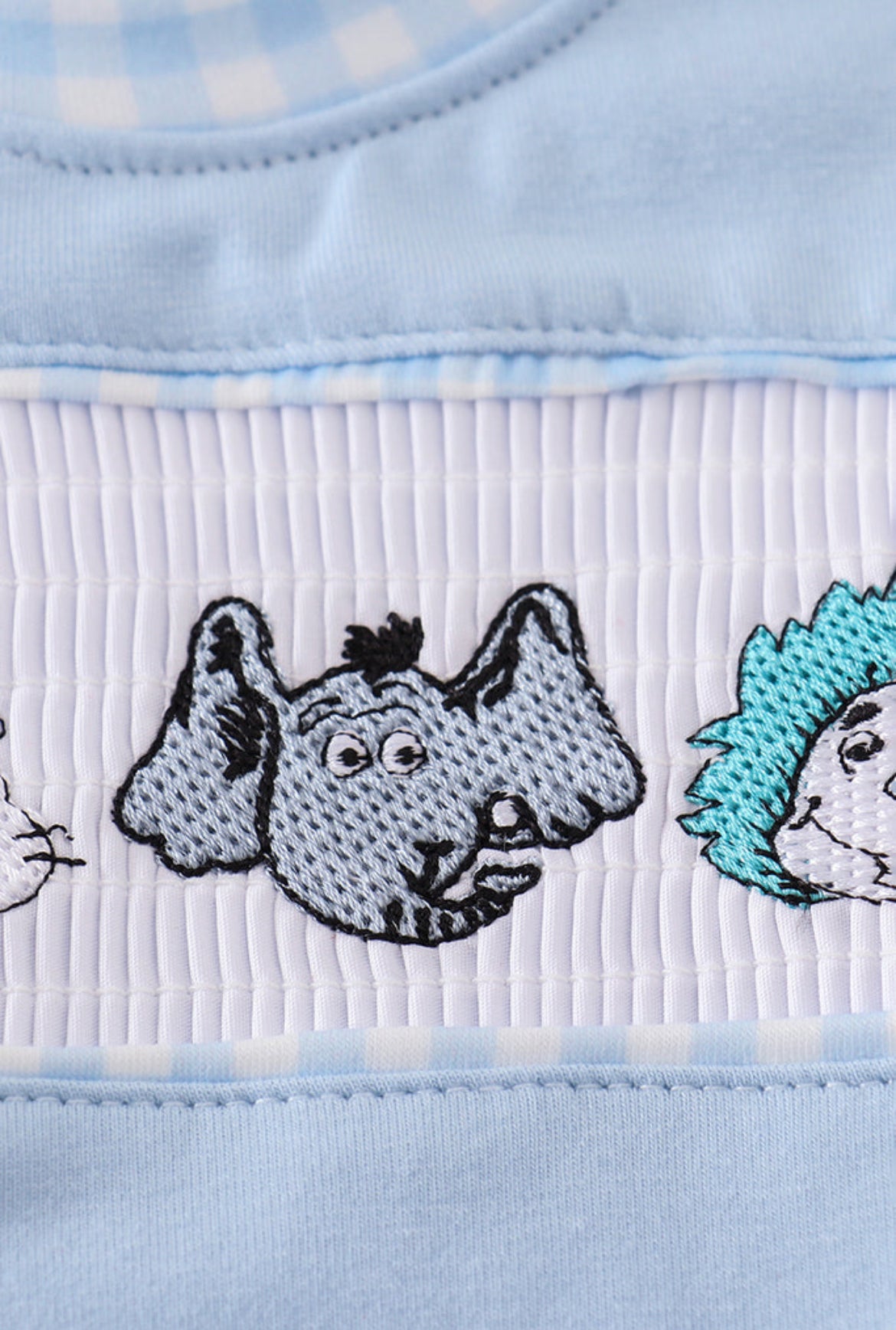Blue Dr. Seuss Embroidery Smocked Boy’s Bubble