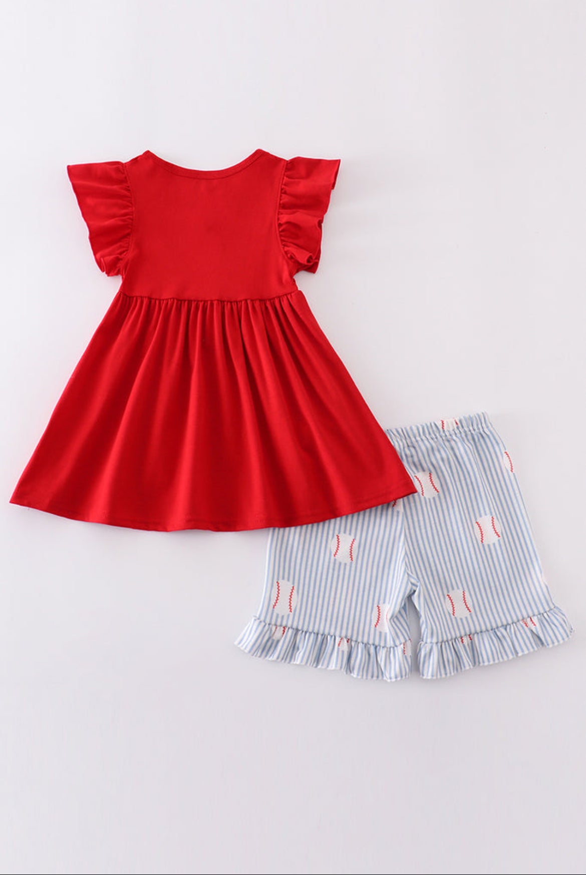 Girl’s Red Striped Baseball Short Set