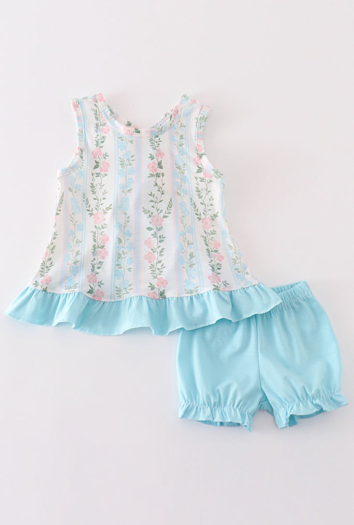 Girl’s Blue Floral Print Bloomers Set