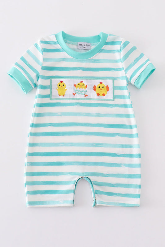 Chicken Embroidery Stripe Boy’s Romper