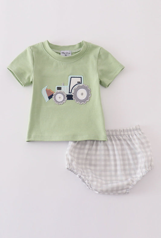 Boy’s Green Excavator Appliqué Bloomer Set