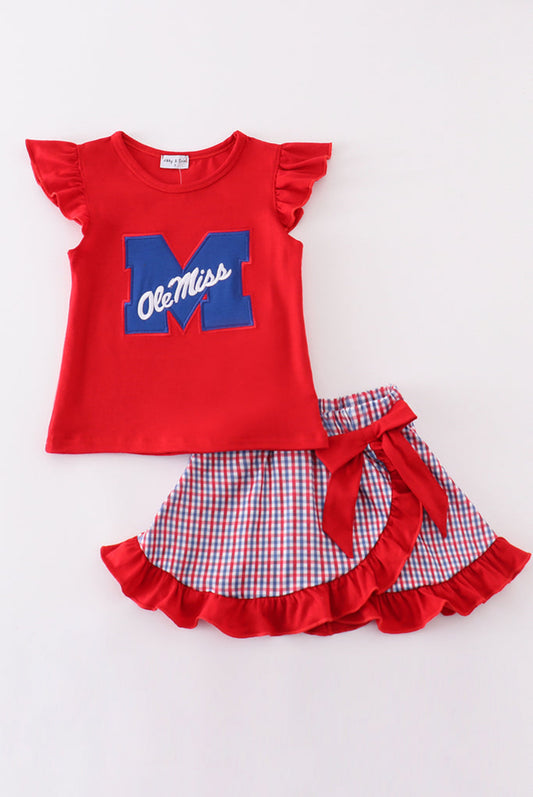 Red Ole Miss Embroidery Skort Set