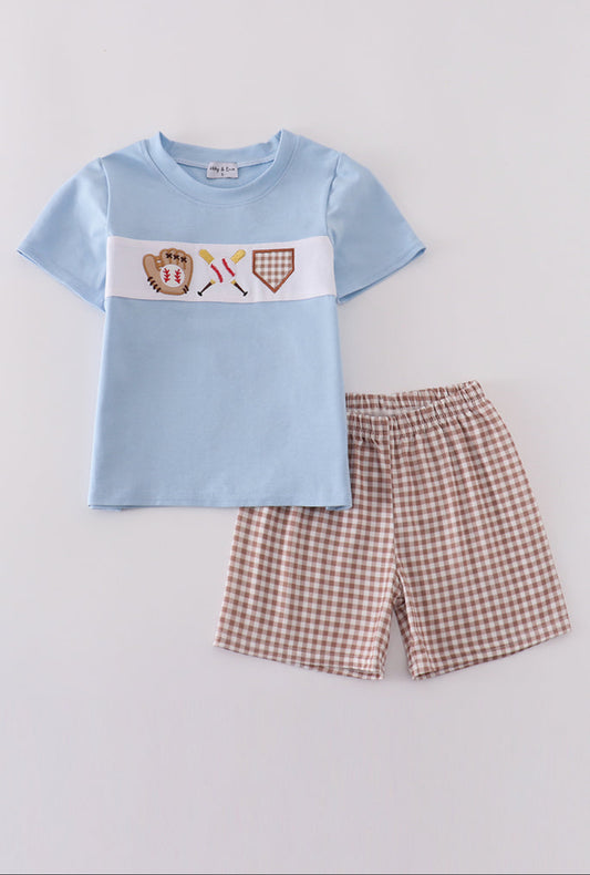 Boy’s Blue Baseball Appliqué Short Set