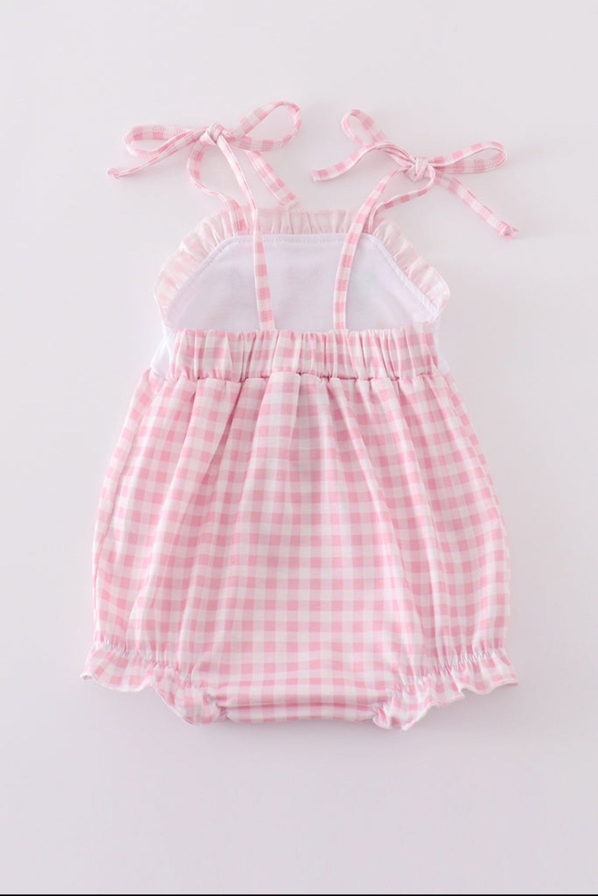 Girl’s Pink Bunny Embroidered Gingham Bubble