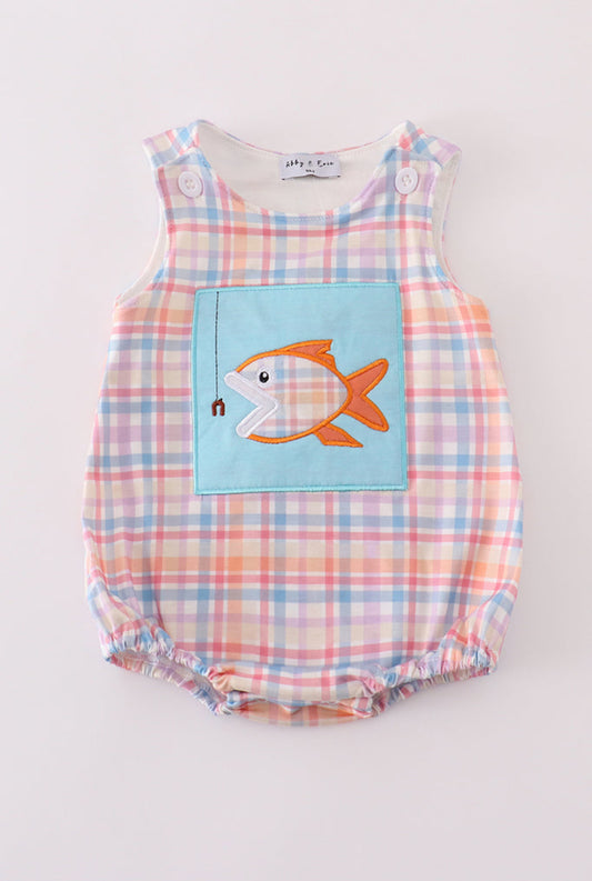 Blue Plaid Fish Embroidery Boy’s Bubble