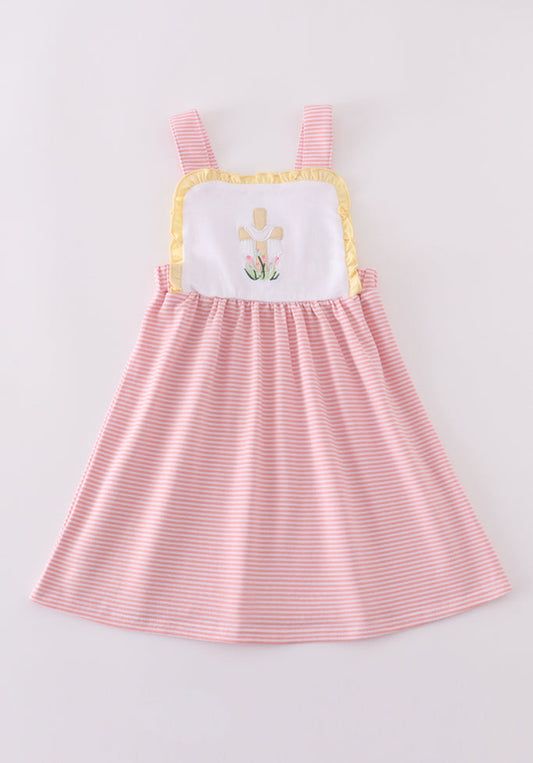 Girl’s Premium Pink Cross Embroidered Dress