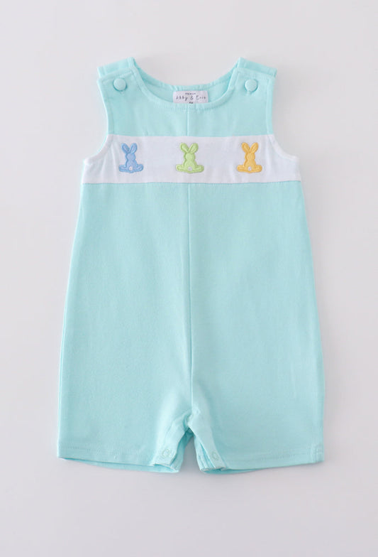 Boy’s Premium Mint Bunny Embroidered Romper