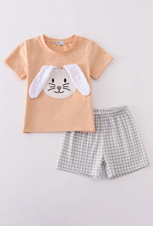 Orange Floral Bunny Appliqué Boys Short Set