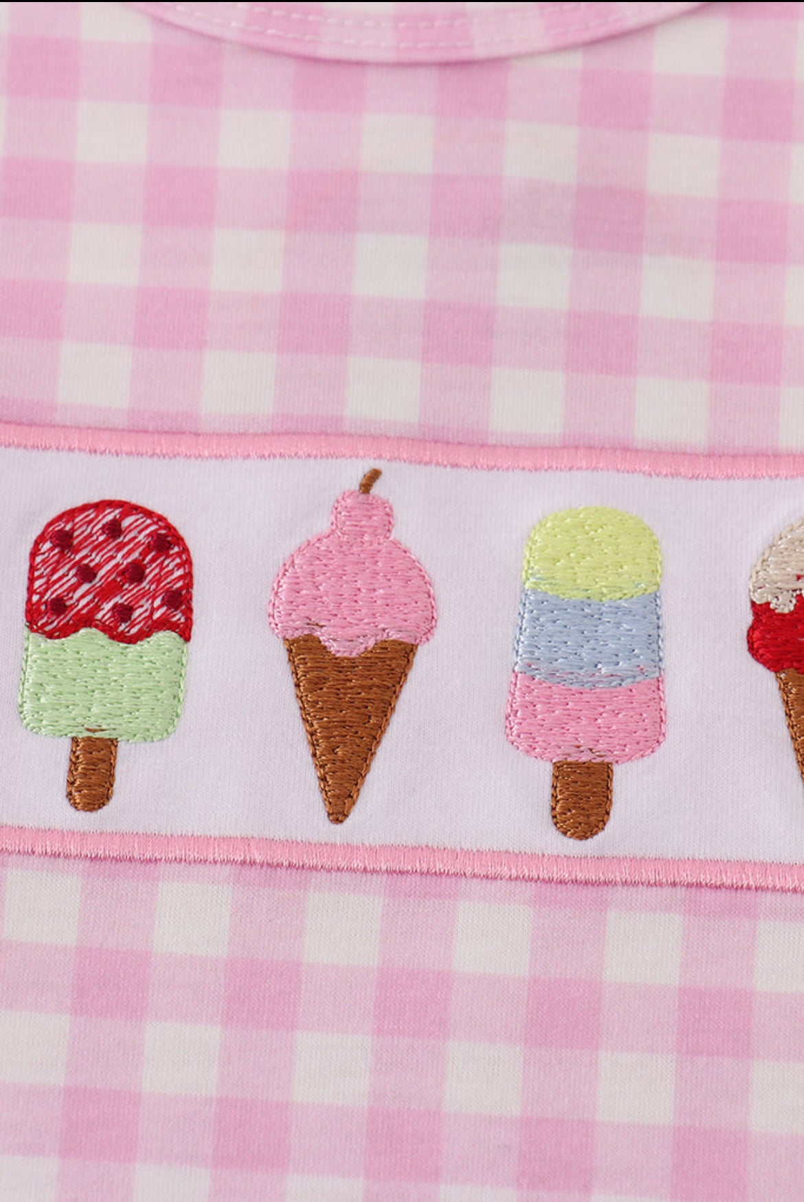 Girl’s Pink Ice Cream Embroidered Gingham Short Set