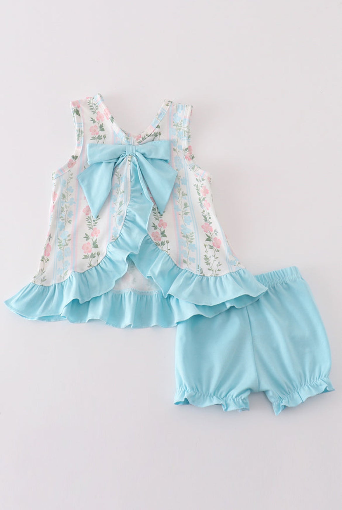 Girl’s Blue Floral Print Bloomers Set