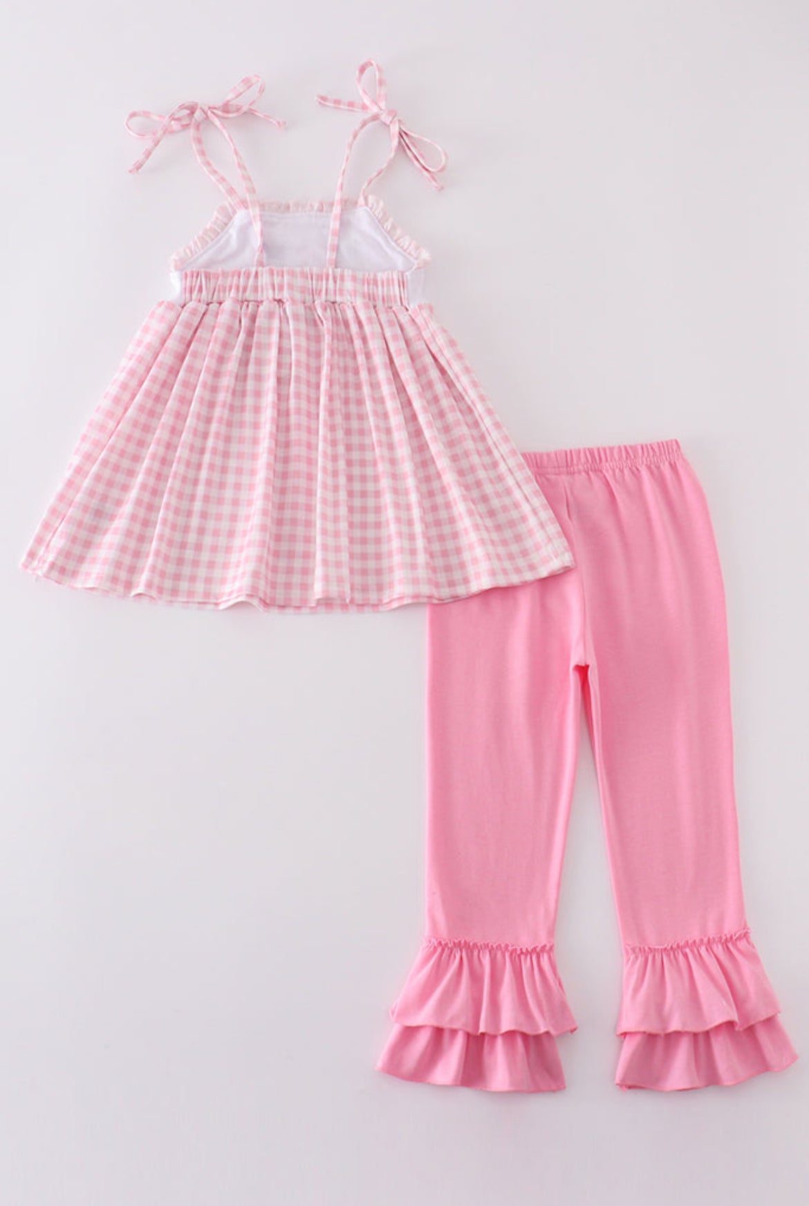 Girl’s Pink Bunny Embroidered Gingham Pant Set