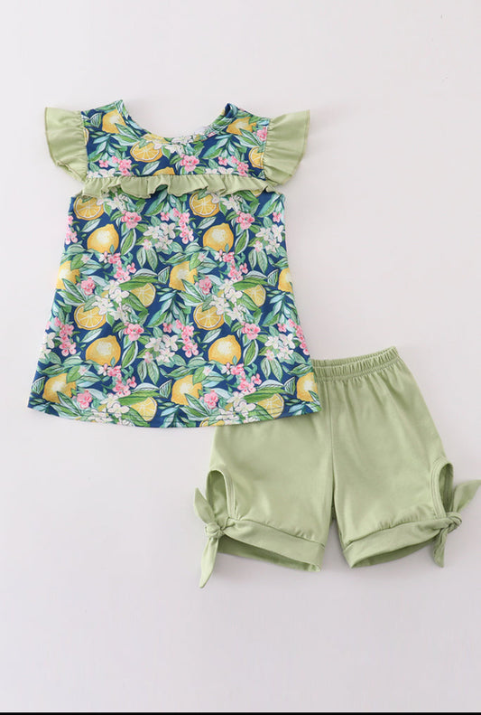 Girl’s Green Lemon Short Set