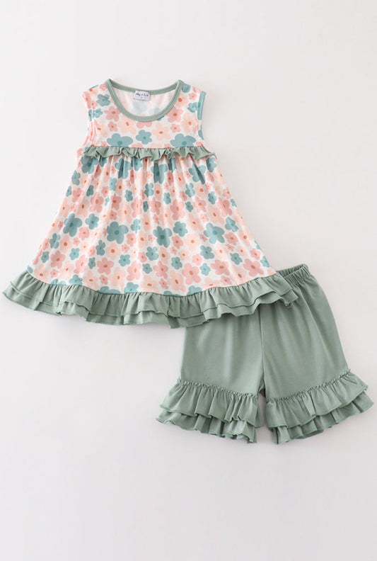 Green Floral Print Girl Set
