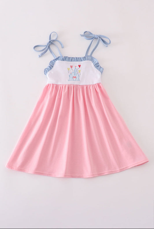 Pink Castle Appliqué Ruffle Dress