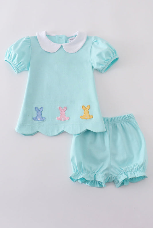 Girl’s Premium Mint Bunny Embroidered Bloomer Set