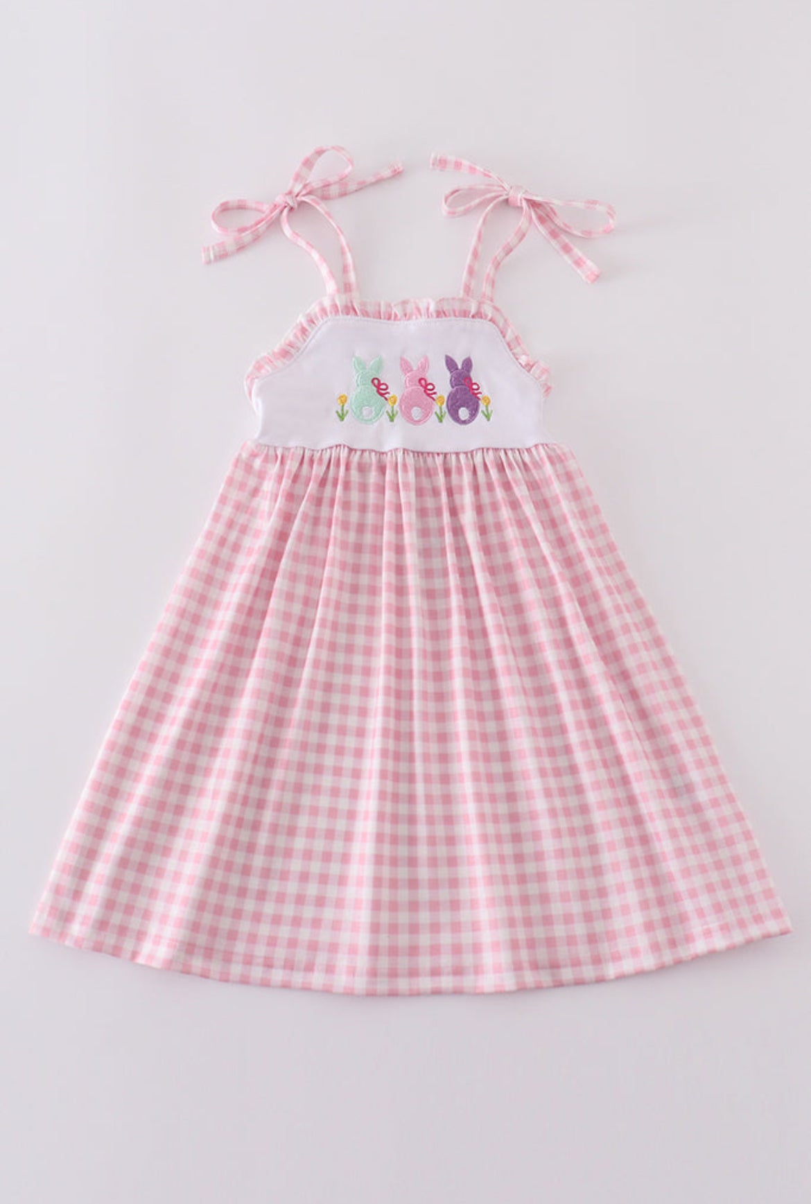 Girl’s Pink Bunny Embroidered Gingham Dress