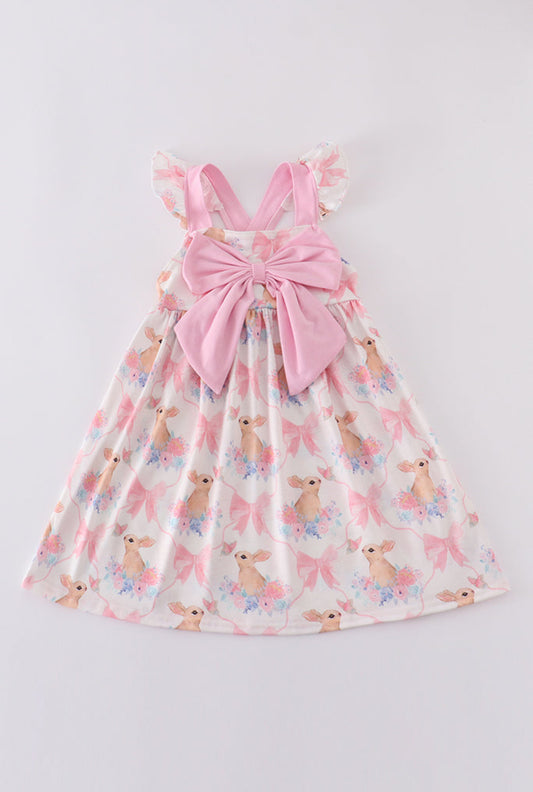 Girl’s Pink Easter Bunny Bow Dress